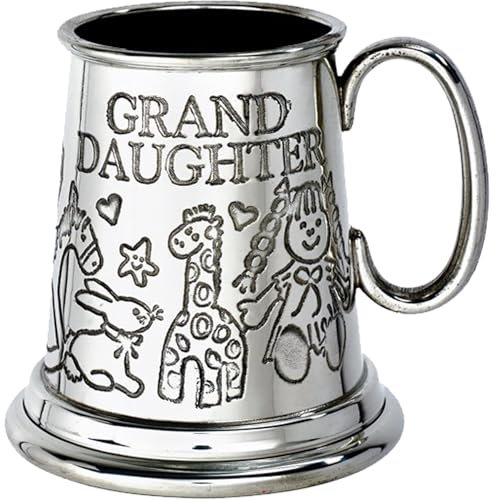 I LUV LTD Étain Chope Quart de Pinte Tasse pour Petite-Fille, Motif Animal, Jouet sur le Devant et L'arrière du Baptême du Corps