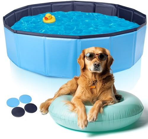 Nobleza Dog Pool Extra Large Foldable Dog Paddling Pool Pet Swimming Pool Non-Slip Blue Rectangular 160x30cm