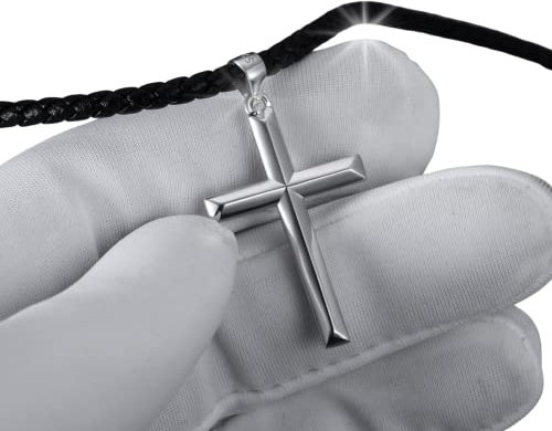 ioKioy - geflochtene Lederkette mit Kreuz Anhänger aus 925 Sterling Silber - Premium unisex Schmuck für Damen und Herren (60cm)