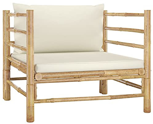 Mengtu Gartensofa mit Kissen Cremeweiß Bambus Set Sitzgruppe Gartensofa Sofa Couch Garnitur Lounge Sofa Gartenset Sitzgarnitur Garten Gartenmöbel