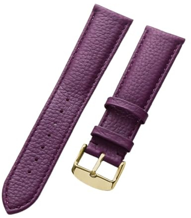 LQXHZ Echtes Lederarmband Damen Weiches Leder Litschi-Korn Rindsleder Uhrenarmband Herren Wasserdicht 14 16 18 Mm Uhrenkette Zubehör(Purple gold buckle,15mm)