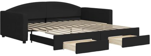 QZZCED Hotelbett Familienbett Gästebett Tagesbett Tagesbett Ausziehbar mit Schubladen Schwarz 100x200 cm Stoff für Schlafzimmer, Gästezimmer