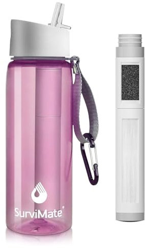 SurviMate 0.01μm Ultra-Filtration Filtered Water Bottle, Portable Water Filter Bottle with 4-Stage Filtration for Survival, Camping, Hiking, Backpacking, Drinking, Emergency