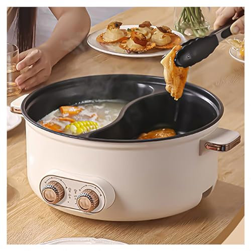HJXBD888 Appareil A Fondue, Double Interrupteur de Commande 1600 Watts Multi-Fonctions Appareil Fondue, Convient Aux Petites FêTes (avec 2 Filets Non éTanches),6.5L