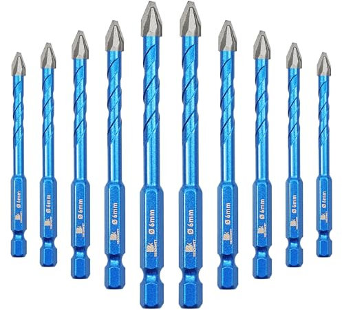 BRSCHNITT Set di punte eccentriche per trapano da 6 mm, 10 pezzi, in carburo, per muratura, porcellana, piastrelle in ceramica, vetro, plastica dura, cemento, granito, ecc