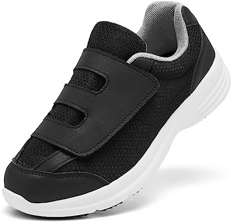 puruismate Chaussures diabétiques pour homme et femme - Extra larges - Respirantes - Avec fermeture réglable - Pour pieds enflés et œdèmes - Baskets de randonnée légères, Noir , 42 EU Large