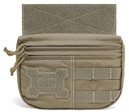 TSPRO Khaki Molle Pouch Taktische Bauchtasche mit Großflächigem Klettverschlußpanel für Bequeme Befestigung. Mehrzweck & Mehrfachgefächert für Gürtel, Westentaschen und Brustgurt Systeme