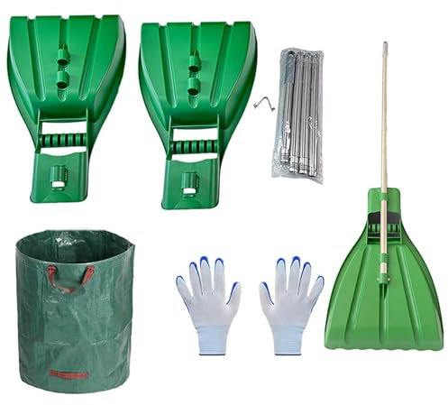 Pelle à griffes pour feuilles, feuilles et griffes, ramasseur de feuilles avec sac de jardin, gants de travail et manche télescopique, outil de nettoyage rapide de la cour, pelle à griffes pour