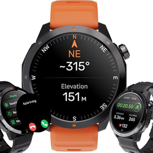 Orologio GPS impermeabile Orologio da uomo donna sportivo multi attività pedometro chiamate Bluetooth lunga durata monitoraggio frequenza bussola monitoraggio pressione atmosferica, Altimetro 1ATM,