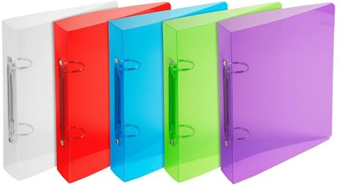 Exacompta - Rif. 998X - Cartone da 15 raccoglitori di cristallo, 2 anelli rotondi da 30 mm, dorso 40 mm, dimensioni esterne: 23 cm x 20 cm, formato A5, assortiti
