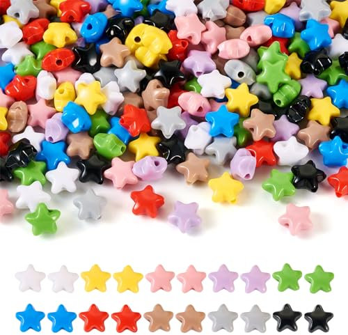 Magibeads Acryl-Sternperlen, Kandi-Armbänder, Perlen, Stern-Pony-Perlen, niedliches Freundschaftsarmband, Handyanhänger-Set zum Basteln, DIY-Schmuckherstellung, 11 x 11,5 x 7 mm, 200 Stück