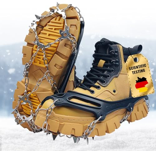 Schuhe Spikes Anti Rutsch, Steigeisen für Bergschuhe, Schuhspikes mit 19 Edelstahl Zähne Spikes, Anti-Rutsch Schuhspikes für Mann Frau Fit für Wandern Trail Running Trekking, Schwarz(L)