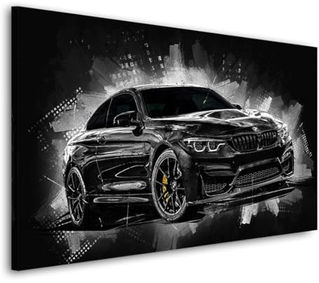 Kunstgestalten24 | BMW M4 Abstrakt Dark Art Auto Leinwand-Bild | mit Echtholz-Keilrahmen | Leinwandbild Wandbild Gemälde Kunst Art | Hochwertige Kunstdrucke | XXL Bilder auf Leinwand