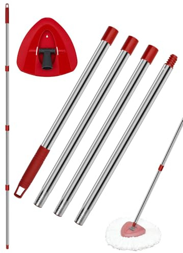 Spin Mop Head Replacement Set Compatible with Vileda Turbo Mop System | 2 Microfiber ,4 Section Stainless steels 30-58in Handle,1Head Cover and 1 Scrubber Set