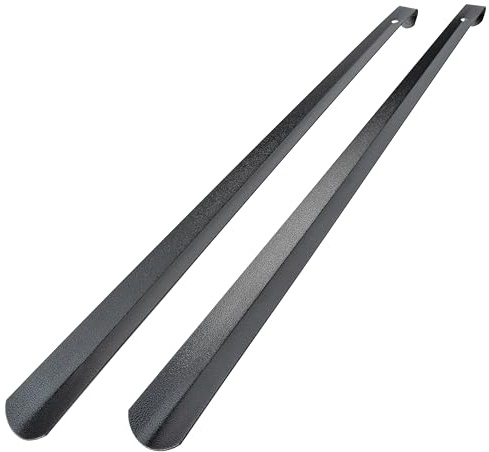 biped skohorn långt metall 66 cm – robust och elegant med hamrad yta – praktiskt hjälpmedel vid påtagning av skor – med upphängningskrok z2797(2x grå)