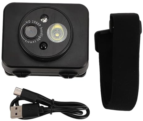 1080P Kamera, 45 Graders Justering, Handsfree-inspelare för Löpning med Vågsensor, Pannlampa Videokamera för Utomhussport