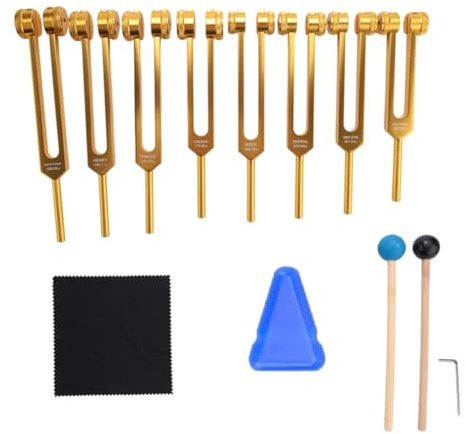 Rfeeuubft Chakra-Stimmgabel-Set, 7 Chakren + 1 Stimmgabel für die Seelenaufgabe, Gewichtete Stimmgabeln für, Yoga, Klangheilung, Gold