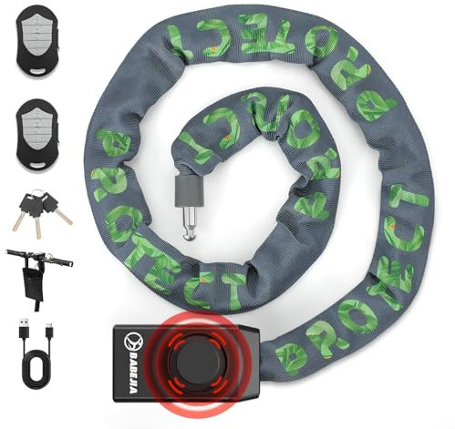 BABEJIA 120cm Lucchetti a Catena con Allarme Antifurto, Antifurto Lucchetti a Catena con 110db Ricaricabile Allarme per Bicicletta, Monopattino, Moto