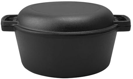 26cm Cast Iron Round Casserole Pot with Lid and Dual Handles,Dutch Oven Cookware for Braising,Stews,Roasting,Bread Baking