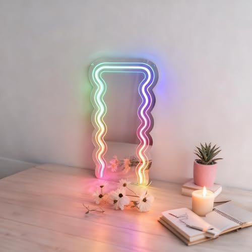 Rainbow Mirror RGB Neon Sign Mirror - Wedding Home Decor Wall Art Light for Bedroom Living Room Party Decorations