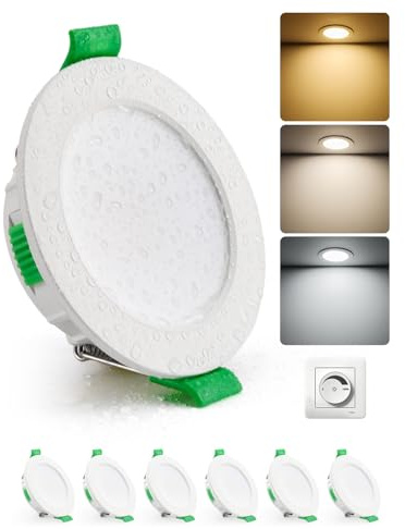 HOMEOW Faretti LED da Incasso per Cartongesso Dimmerabili 4W, Diametro Foro 55-68mm, 29mm Ultrasottili, IP44 Faretti Led Soffitto, Regolabile Calda 2700K, Neutro 4000K e Freddo 6000K, Set di 6