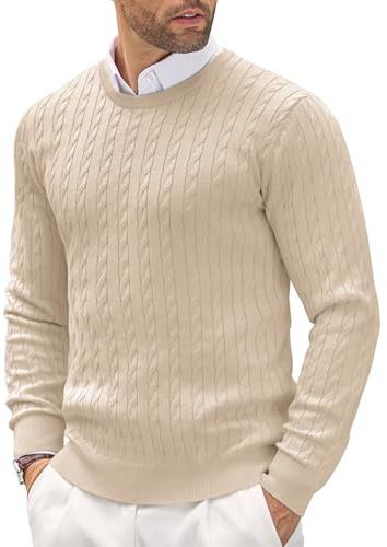 COOFANDY Pull en tricot à manches longues pour hommes - Pull d'hiver - Pull d'affaires fin - Décontracté - Beige - S