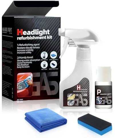 Headlight Restoration Kit, Automotive Head Light Restoration Fluid Kit – Car Headlamp Cleaner for All Vehicles That Restores Clarity, Removes Yellowing & Oxidation, Waterproof Gloss Finish (1 Set)