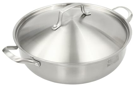 GDSKR 26cm Stainless Steel Wok, Frying Pan Wok with Lid, for use with Induction Stoves,Gas Stoves,Electric Stoves, Pan Kitchen, Stir-Frying Pan with Domed Lid
