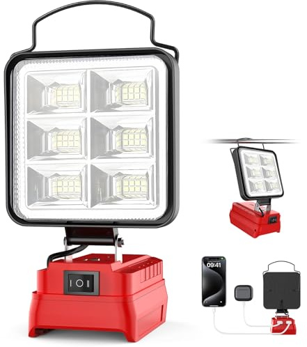 Akku Lampe für Einhell PXC 18V Akku, 48W 4800LM 48 Led | Arbeitsleuchtemit 2 USB, Strahler Tragbares Flutlichter für Camping, Autoreparaturen（Ohne Akku）