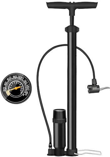Cykelpump med tryckmätare, cykelgolvpump för Presta, Schrader och Dunlop-ventil, cykelluftpumpar med högt tryck 160 PSI, för MTB vägcykel, boll, ballong, uppblåsbara