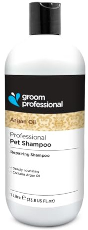 GROOM PROFESSIONAL Argan Oil Dog Shampoo - Nourishing & Repairing Shampoo for Dogs - Soothing Relief for Sensitive Dry or Itchy Skin - Restores Damaged Coat w/Vitamin E to Prevent Matted Coats, 1L