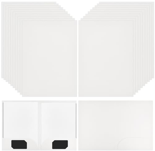 20 Stück A4 Pappe Präsentationsmappen mit 2 Tasche,350gsm Ordner mit Taschen a4 Mappe Aktenordner,Pappordner Papierkram Organizer,Sammelmappe Dokumentenmappe Pappe für Büro Schule (Weiß)