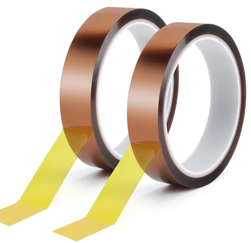 DAWRIS 2 Rolls Kapton Polyimide Tape 20mm × 33m, 0.05mm High Temperature Heat Resistant Tape 300°C, No-Residue Heat Tape for Electronics, PCB Soldering, 3D Printers and Sublimation