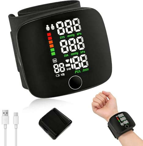 Weciau Handgelenk Blutdruckmessgerät, Blutdruck Messgerät Handgelenk Aufladbar mit LED-Anzeige und Lesespeicher, Digitales Blutdruckmessgerät mit Automatische Sprachausgabe