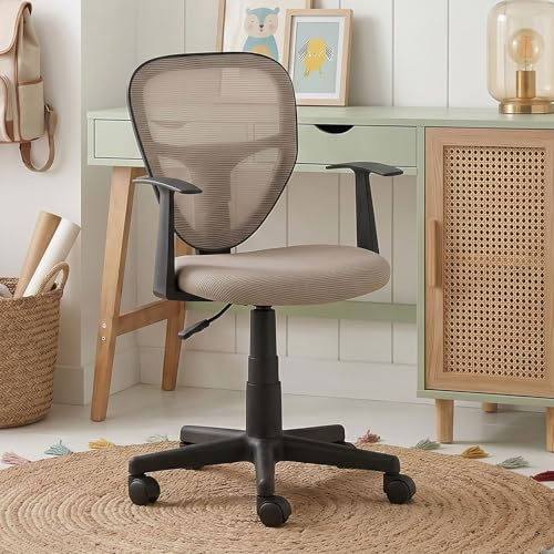 IDIMEX Schreibtischstuhl Kinder Studio-1 höhenverstellbar, Taupe - Bürostuhl für Kinderzimmer ergonomisch, drehbar mit Armlehnen, atmungsaktiver Meshbezug [max. Belastbarkeit 100 kg]