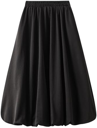 Wellwits Gonna a palloncino da donna in tinta unita retrò, Nero , Taglia unica