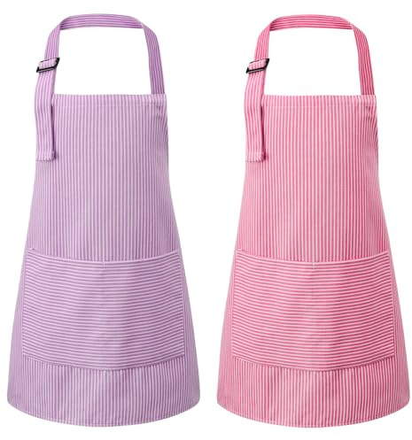 Livdouyu 2 Stück Kochschürze Kinder,Verstellbare Kinderschürze mit Taschen | Geeignet für Kochen, Malen & Grillen. Für Jungen & Mädchen 3-6 Jahre. Mit Taschen, verstellbar & waschbar – ideal für Kinder