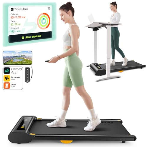 UREVO Walking Pad Laufband mit App, Smart Gehband 1–6 km/h, Doppeltes Stoßdämpfungssystem, extra große Lauffläche 40×105 cm, ultraflaches Laufband für Schreibtisch Zuhause & Büro, mit Fernbedienung