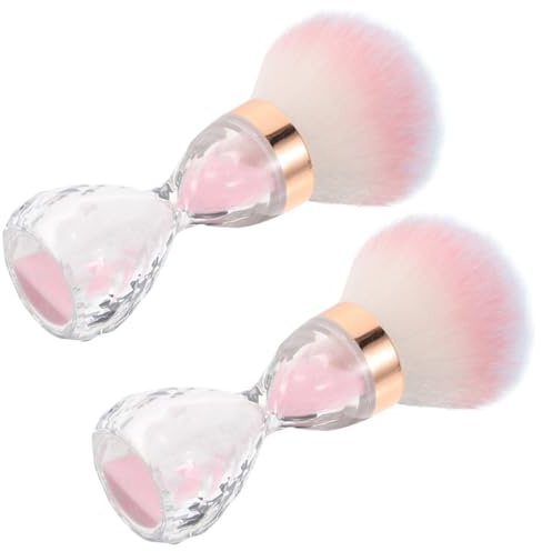DIYEAH 2pcs Pink Large Soft Bristle Nail Dust Brushes for Acrylic Powder Cleaning Manicure Nail Art Tools with Curved Handle for Precise Polish and Gel Powder Removal