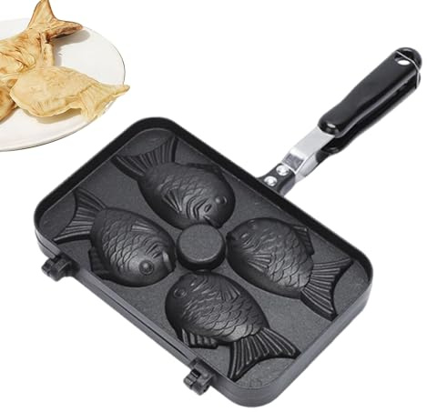 Gaufrier – Moule à gâteau double face en d'aluminium | Moule à gâteau en forme de poisson avec poignée anti-brûlure, cuisine, camping, pique-nique, outil de cuisine en plein air