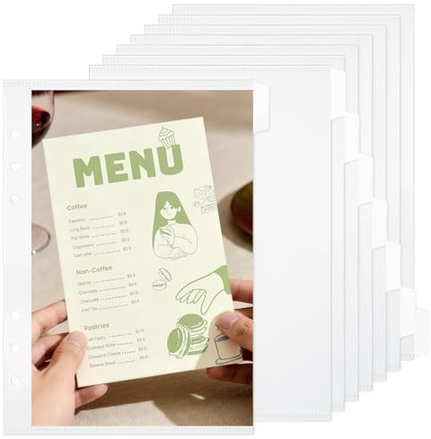7Sheet Protectors for 3or6 Ring A5 Binder, Clear Binder Divider Index Pocke | Plastic A5 Planner Inserts Binders Protector Sleeves Double-Sided Planner Dividers Indexs Folder for Notebook