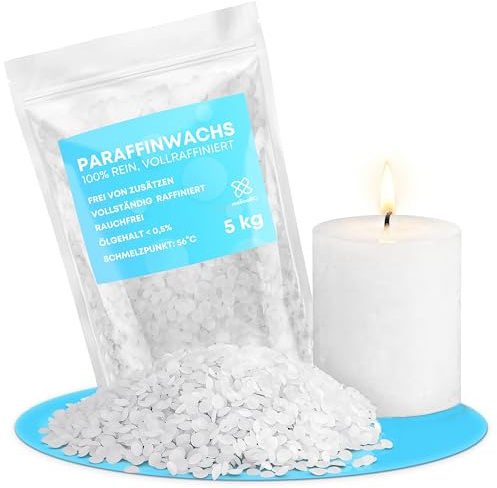 molinoRC Kerzenwachs - 5 kg reines Paraffinwachs für Kerzen - Kerzenwachs zum Gießen - sauber brennendes Schmelzlicht Wachs - Wachs für Kerzen - Wachspastillen