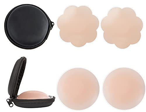 XJSGS Nipple Covers,Nipple Pasties Invisible,Silicone Nipple Cover Reusable Adhesive Nipple Stickers(2pairs)