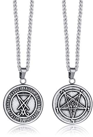 Herren Satanische Halskette : Edelstahl Satan Ziege Halsketten Zeichen von Luzifer Anhänger Umgekehrte Kreuz Anhänger Ziege Kopf Anhänger Leviathan Kreuz Symbol Anhänger Halloween Weihnachten Geschenk