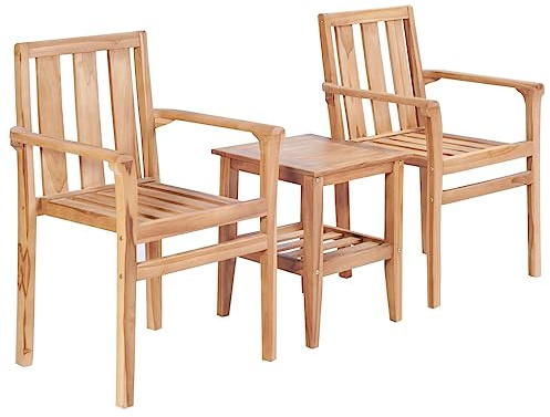 vidaXL 3-TLG. Bistro-Set Teak Massivholz, Essgruppe, Sitzgruppe, Tisch und Stühle, Gartenmöbel, Gartenset, Terrassenmöbel, Sitzgarnitur