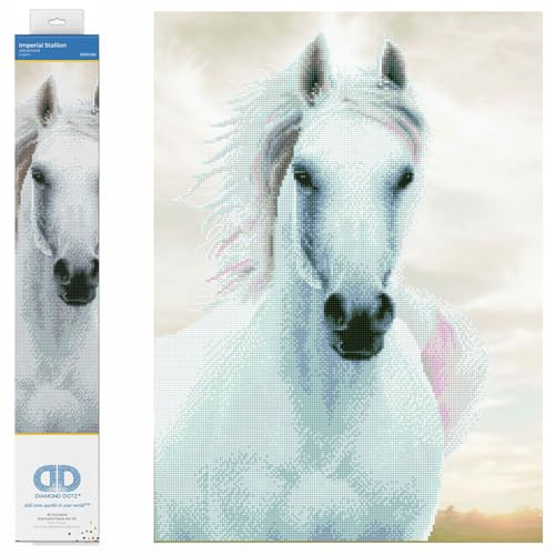 DIAMOND DOTZ DD10.026 - Original 5D Diamond Painting Set Weißes Pferd, Kreativset mit 22.434 Diamant Mosaiksteinen, Malset ca. 65 x 48 cm, DIY Komplettset für Erwachsene und Kinder ab 8 Jahren