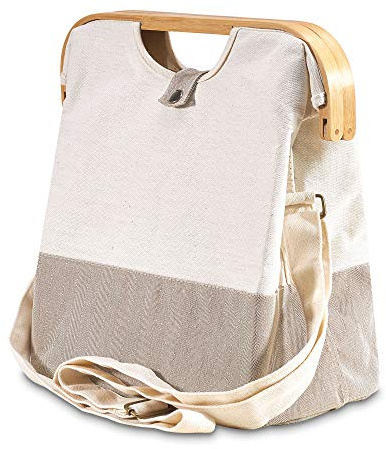 achilles Urban-Shopper shoppingväska med trähandtag bärväska med axelrem miljövänlig bomullsväska axelväska shoppingbag natur 35 x 18 x 35 cm