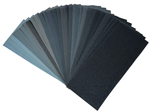 Miady Schleifpapier Set 36 Stück Körnung von 120 bis 3000, Nass und Trocken für Auto, Holz, Stein, Lack, Metall, Glas 23x9 cm