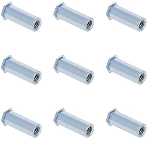 MroMax M3 x 0,5 mm, cabeza hexagonal de acero al carbono, agujero ciego, autoclave, tuercas de separación, tono plateado 100 unidades