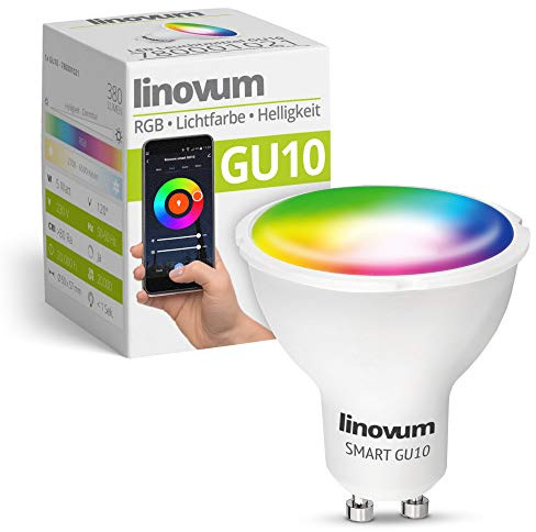 linovum Smart LED GU10 Lampe 5W RGBW WLAN dimmbar Alexa Google App | Smarte GU10 Lampe mit RGB & Weißtönen - per App & Alexa steuerbar, warmweiß bis kaltweiß, 16 Mio. Farben, 5W, ohne Hub